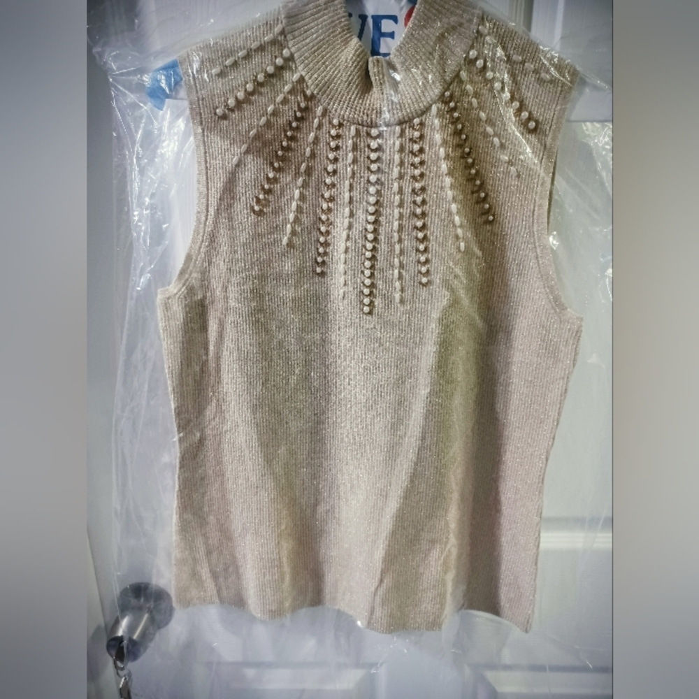 Cable & Gauge Gold Tank Top with Beaded Accents - Picture 1 of 6